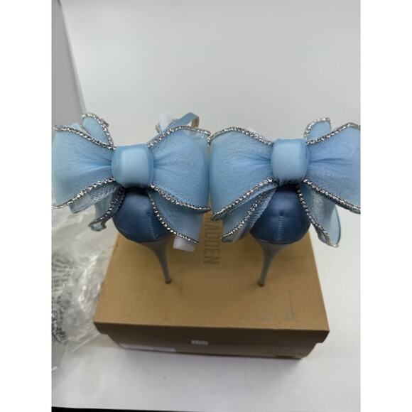 Steve Madden Benni Heeled Sandal Leathe With Big Bow Light Blue Womens Size 11 - Picture 4 of 6